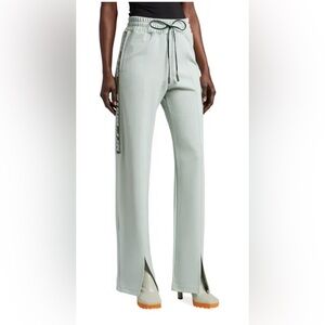 Off-White brand side tape logo front slit track pants mint green small
